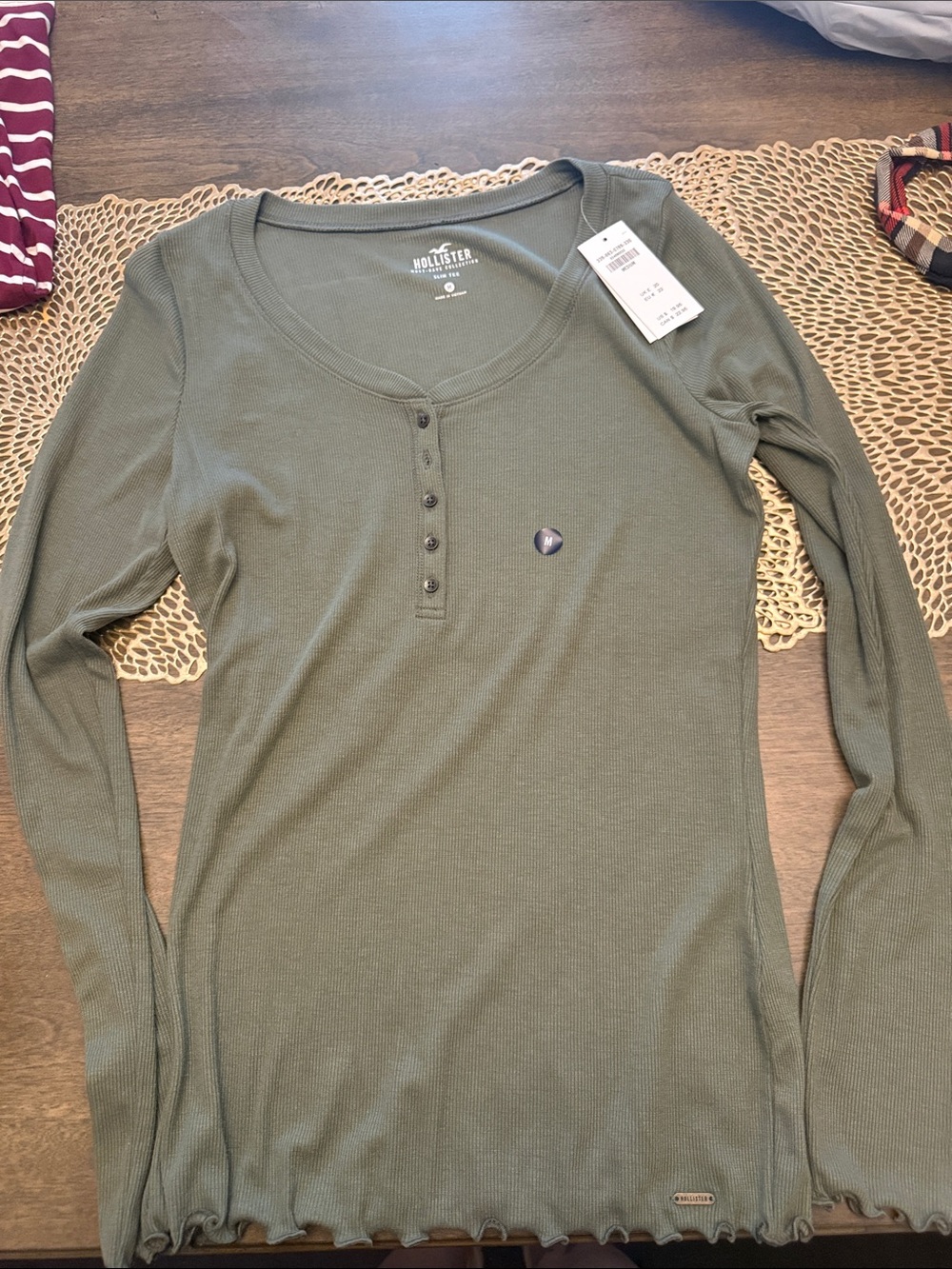 Hollister Olive Green Long Sleeve Henley Top